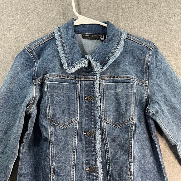 Susan Graver Stretch Denim Button-Front Size XX-Small Frayed Jean Jacket Blue - Picture 5 of 10